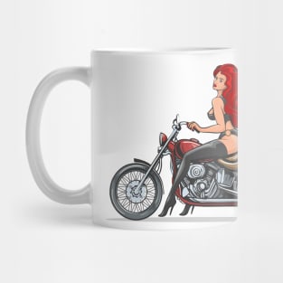 Red hair Sexy Girl on Vintage motorcycle Mug